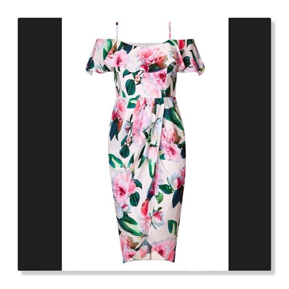 City Chic 'Love Me Do' Floral Cold Shoulder Dress - size 16 - Picture 2 of 14